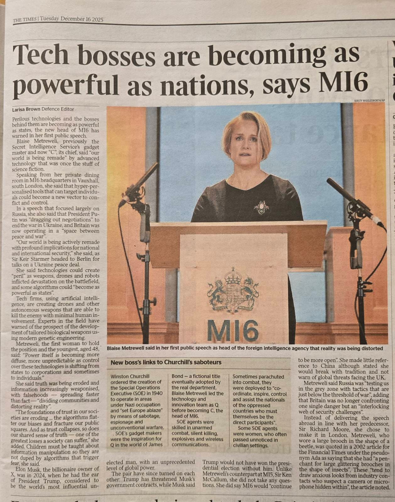 Article from UK newspaper The Times