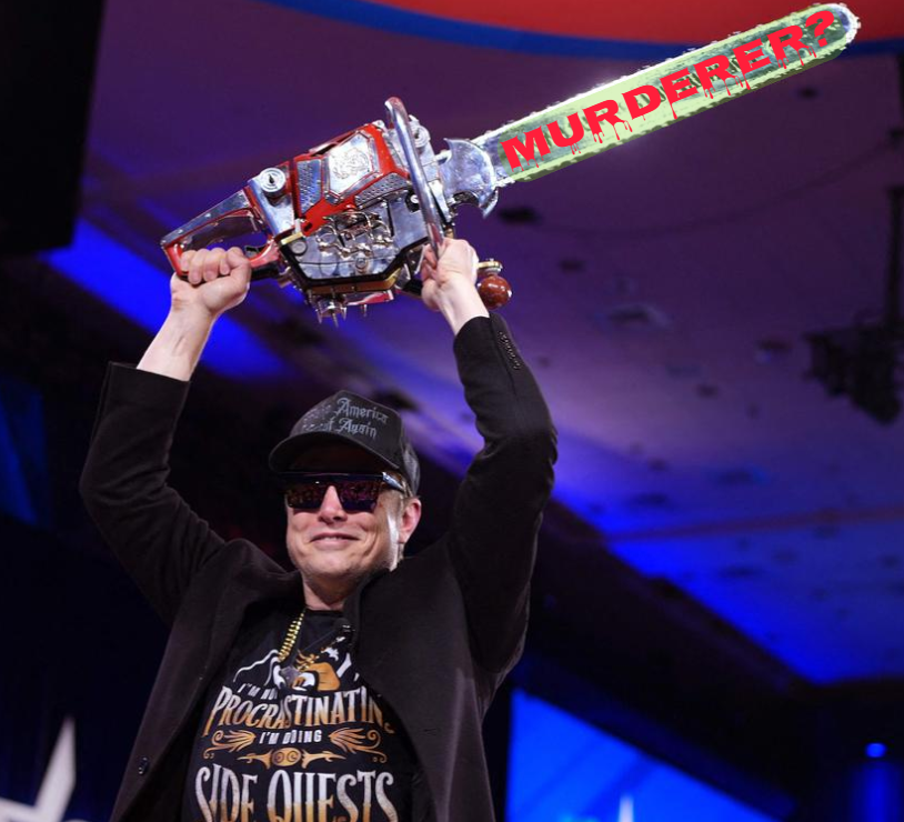 Elon Musk holding a chainsaw, just before he cut USAID